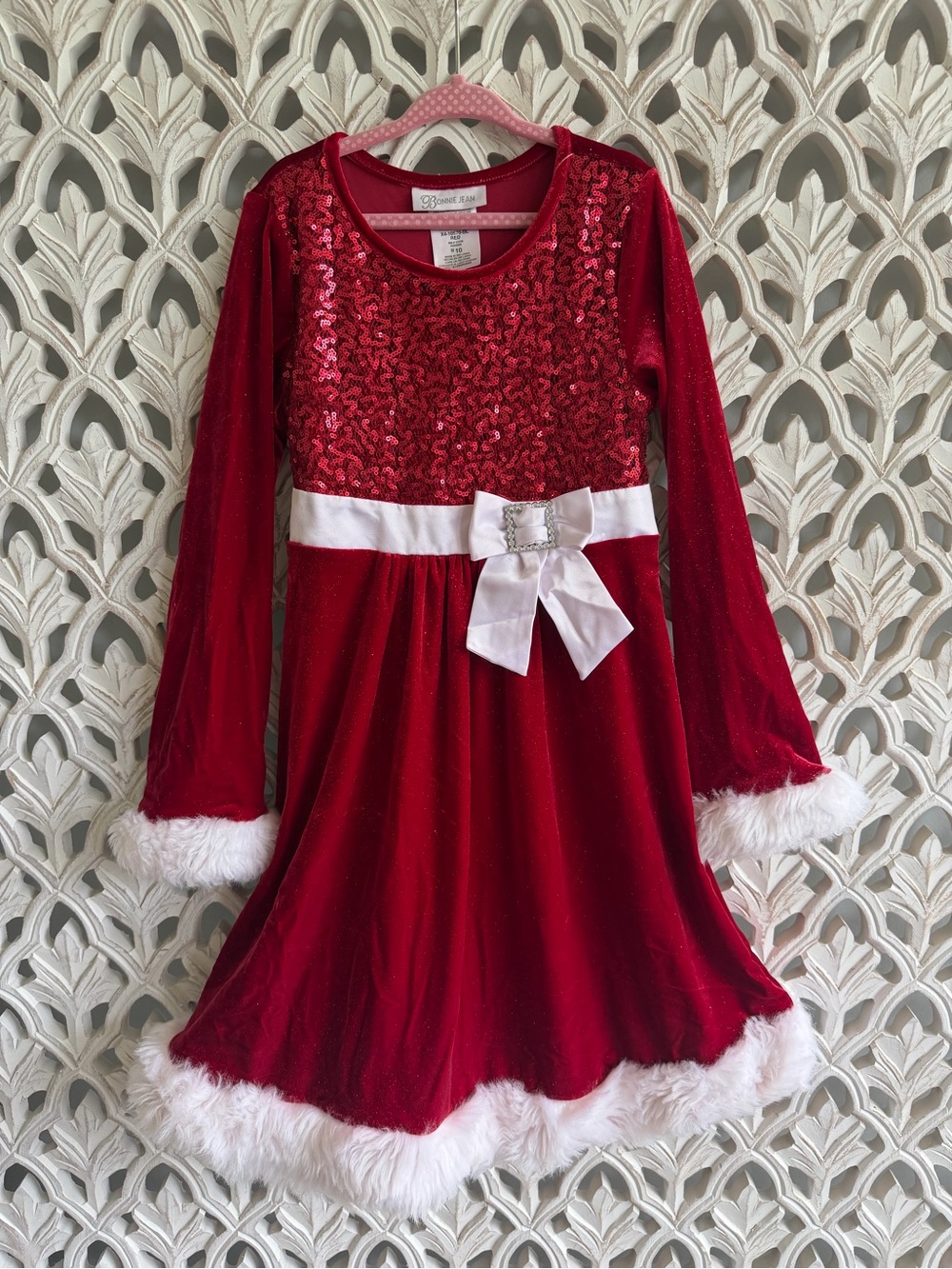 Bonnie Jean Girls Size 10 Red Velvet Sequin Christmas Santa Dress
